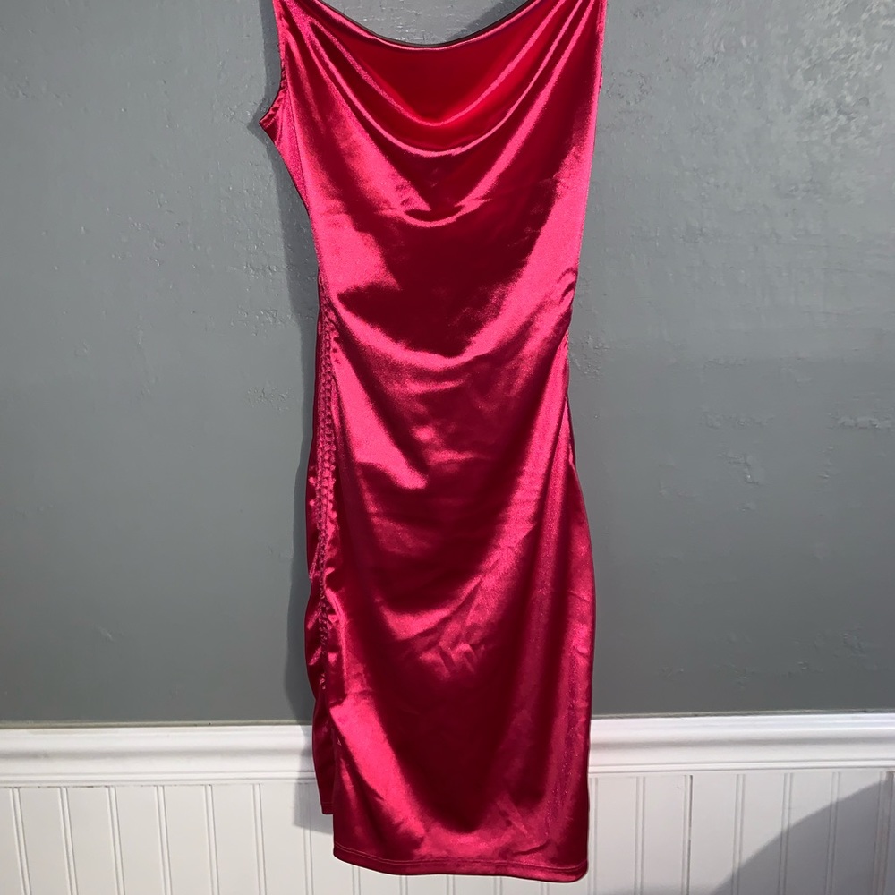 stunning pink satin dress
